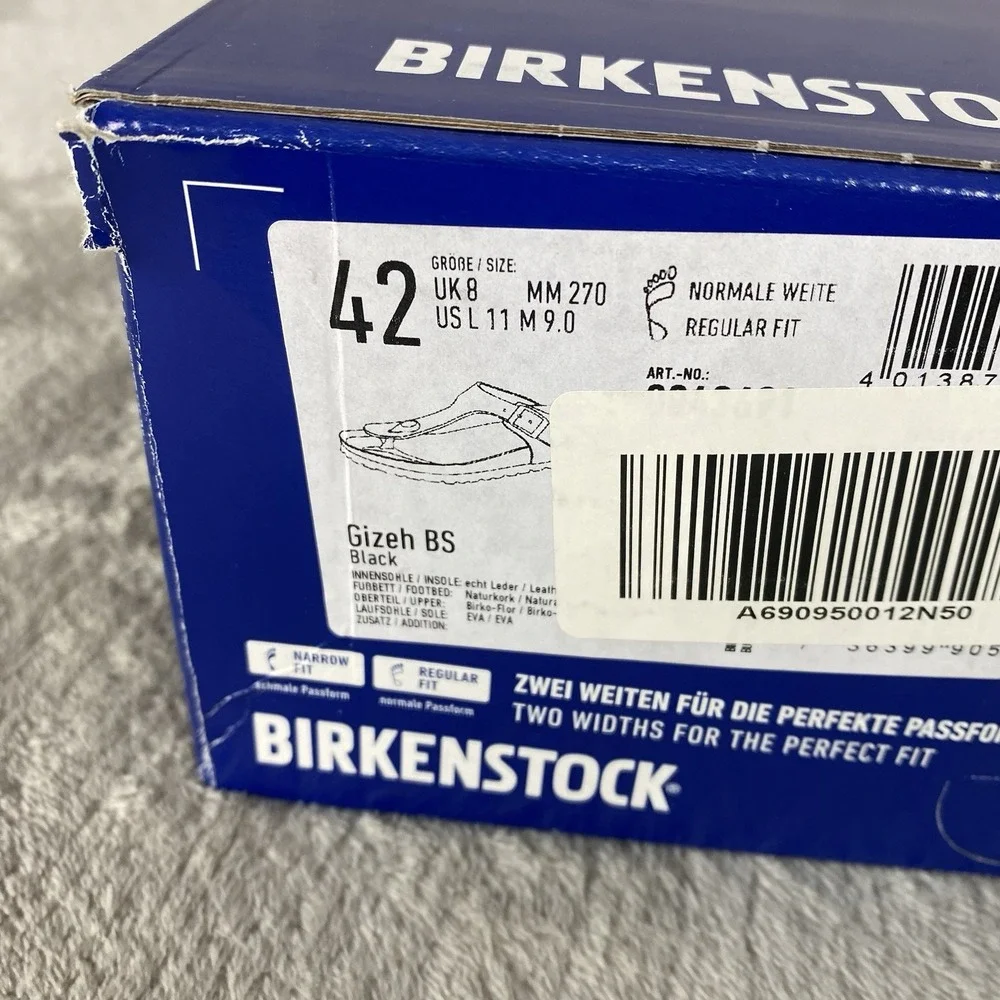 Birkenstock Gizeh Sandals Womens US 11 EU 42 Black Birko-Flor Regular Fit NEW